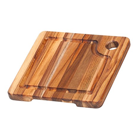 Teak Cutting Board - Square Board With Corner Hole And Juice Canal (8 x 8 x .75 in.) - By Teakhaus