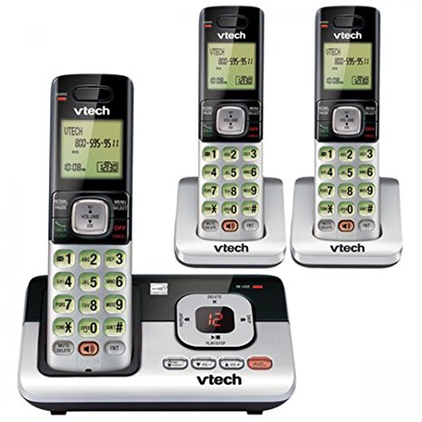 VTech CS6829-3 3-Handset Cordless Phone System with Caller ID/Call Waiting, DECT 6.0 digital technology, Digital Answering System, Caller ID/call qaiting—stores 50 calls, Full duplex handset speakerphone