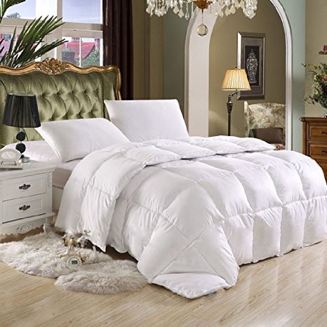 KING Size, LUXURY 1200 Thread Count Year Round Super Soft 100% Egyptian Cotton White Goose Down Alternative Comforter Duvet, White Solid, 750 Fill Power, 50 Oz Fill Weight