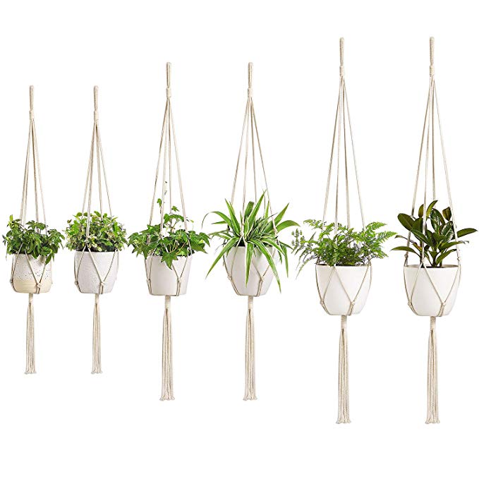 Mkono 6 Pack Macrame Plant Hangers 3 Different Size Indoor Outdoor Hanging Planter Basket Cotton Rope Home Decor, 34/41/47 Inches