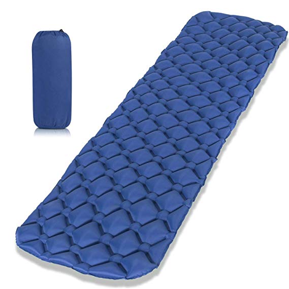 OFTEN Inflatable Mat, Ultralight Camping Mat Water Resistance Sleeping Pad with Pillow, Comfortable Ergonomic Air Cell Support   Carry Bag, for Camping, Travel, Beach, Tent, Sleep Bag, Outdoor Pad