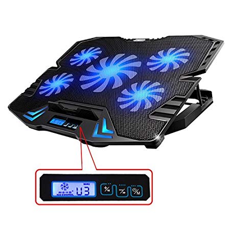 TopMate C5 12-15.6 inch Gaming Laptop Cooler Cooling Pad, 5 Quite Fans and LCD Screen,2500RPM Strong Wind Designed for Gamers and Office