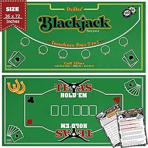 Gamie Double Sided Felt Casino Mat, 36” x 72” for Blackjack & Texas Hold’em Poker, 2-in-1 Texas Holdem Poker Mat & Blackjack Mat, Professional Grade Felt Poker Tabletop Mat with Instructions Booklet