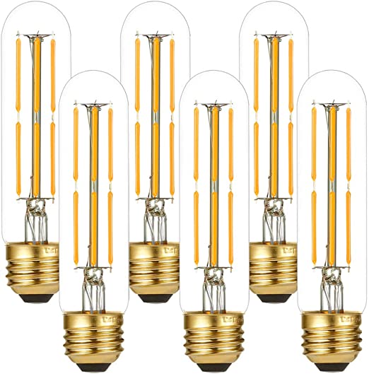 LiteHistory Dimmable E26 Edison Bulb 6W Equal 60 watt Light Bulb AC120V Warm White 2700K Edison Light Bulbs 60 Watt 600LM Tubular T10 led Bulb for Rustic Pendant,Chandeliers,Wall scones,Vanity 6Pack