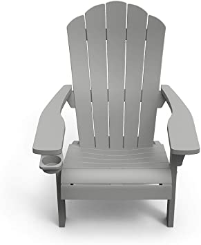 Outdoor Patio Garden Deck Furniture Resin Adirondack Chair with Built-in Cup Holder (Grey)