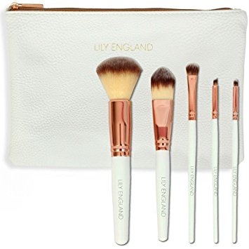 Lily England Rose Gold Best Make Up Brush Set With Case. 5 Professional Makeup Brushes