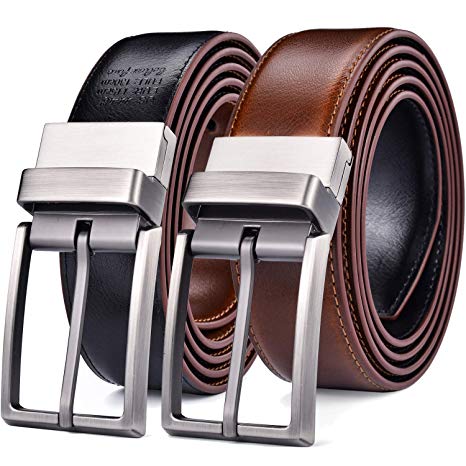 Beltox Fine Men's Dress Belt Leather Reversible 1.25" Wide Rotated Buckle Gift Box …