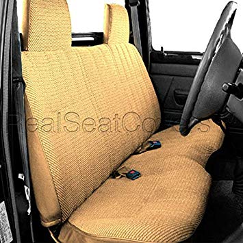 RealSeatCovers for Front Bench Thick A25 Molded Headrest Small Notched Cushion Seat Cover for Toyota Tacoma 1995-2004 (Beige, Tan)