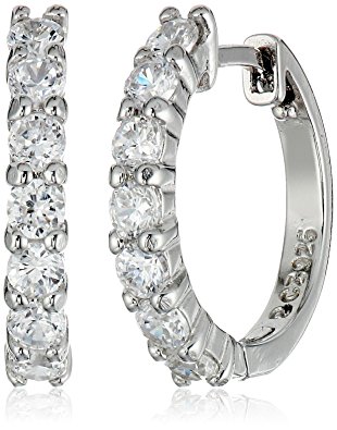 Sterling Silver Cubic Zirconia Front Hoop Earrings (0.64" Diameter, 0.7 cttw)