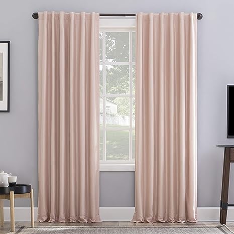 Sun Zero Greyson Faux Dupioni Silk Thermal Extreme Total Blackout Back Tab Curtain Panel, 50" x 84", Blush Pink