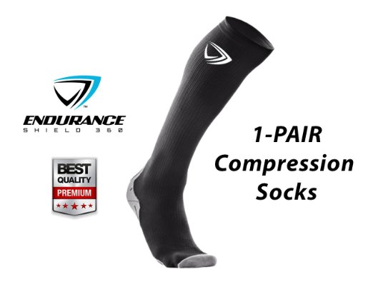 Premium Leg Compression Socks 2 pcs - Ultra Lightweight Running Compression Socks for Men and Women - Great Relief for Shin Splints Calf and Leg Pain Athletes and Outdoor Activities - Improves Recovery - Endurance Shield 360 - 100 Money Back Guaranteed