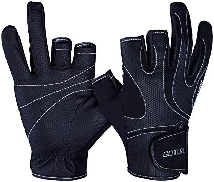 Goture Anti-Slip Fishing Gloves for Men Water Resistant Skidproof 3 Fingerless Outdoor Sports