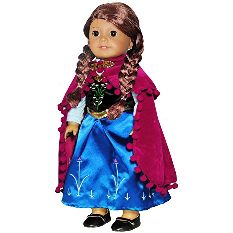 Doll Clothes - Princess Anna Dress Outfit WITH EMBROIDERED DETAILS Fits American Girl Doll, My Life Doll, Our Generation and other 18 inch Dolls