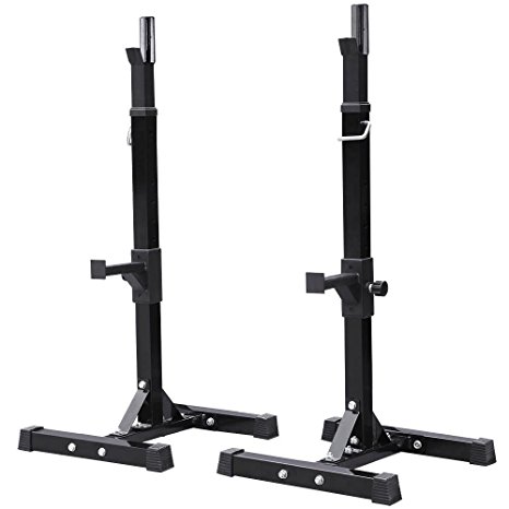 Yaheetech 2pcs Adjustable Rack Standard Solid Steel Squat Stands Barbell Free Press Bench