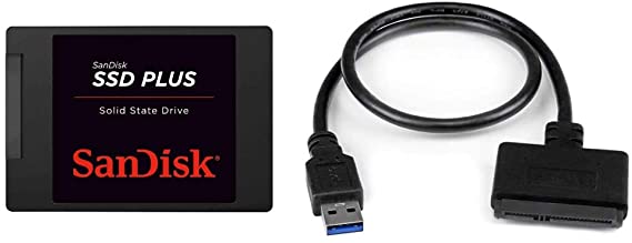 SanDisk SSD Plus 240GB Internal SSD, Black & StarTech.com SATA to USB Cable - USB 3.0 to 2.5” SATA III Hard Drive Adapter - External Converter for SSD/HDD Data Transfer (USB3S2SAT3CB)