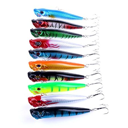 Laimeng 9cm Plastic Popper Fishing Lure Bass Top Water Rattles