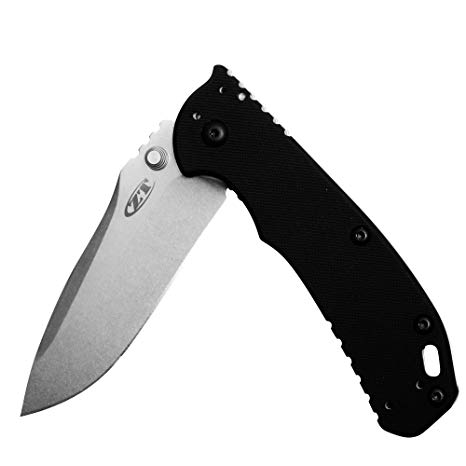 Zero Tolerance Hinderer Folder Pocket Knife (0566); 3.25” Stonewashed S35VN Steel Blade; Handle with G-10 Front and Steel Back, SpeedSafe Opening, Frame Lock, Quad-Mount, Deep-Carry Pocketclip; 5.4 OZ