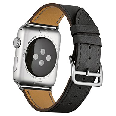 Valkit for Apple Watch Band - iWatch Bands 42mm Genuine Leather Strap iPhone Smart Watch Band Bracelet Replacement Wristband with Stainless Steel Adapter Clasp for Apple Watch 2 1, Single Tour - Gray