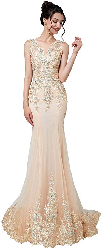 Sarahbridal Women's Crystal Beaded Prom Dresses Long Formal Evening Gowns LX116