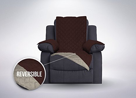 SOFA SHIELD Reversible Furniture Protector, Features Elastic Strap (Recliner: Chocolate/Beige)