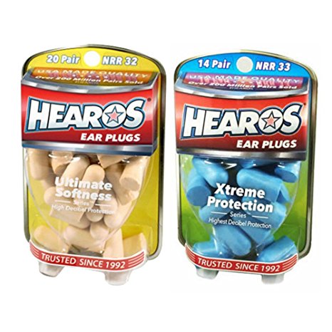 Hearos Ear Plugs: Xtreme Protection Series [14-Pair Foam] & Ultimate Softness Series [20-Pair Foam]