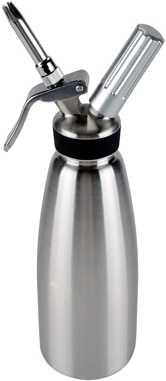 Chef-Master 90063 Whipped Cream Dispenser for Waffles, Coffee, Cakes, Deserts,Professional Grade Whipping Cream Dispenser, Stainless Steel Professional Design, Extra Large 1-Liter / 2 Pint Capacity