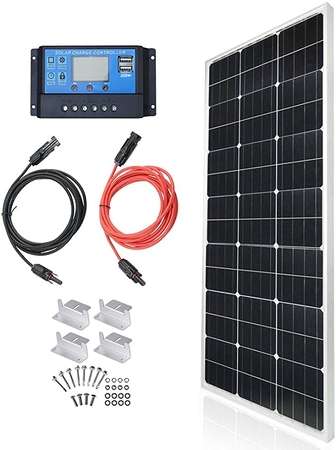 TP-solar Solar Panel Kit 100 Watt 12 Volt Monocrystalline Off Grid System for Homes RV Boat   20A 12V/24V Solar Charge Controller   16ft Solar Cables   Z-Brackets for Mounting