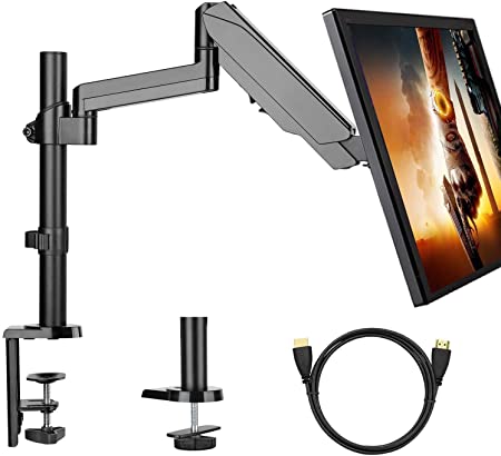 HUANUO Aluminum Monitor Bracket Height Adjustable, Gas Spring Arm 360 ° Rotatable for 13 to 32 inch Screen, 2 Mounting Options