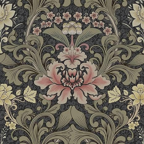Abyssaly William Morris Wallpaper, Vintage Peel and Stick Wallpaperfor Walls and Cabinets, Removable Floral Wallpaper Boho Green 17.7 in X 118 in