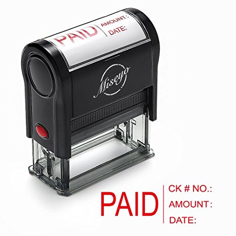 Miseyo PAID stamp Self Inking with Date, Check Number, Amount - Red Ink