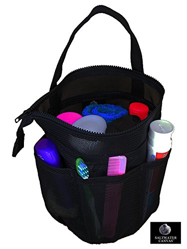 Zip Top Mesh Shower Bag, Large Black, for Dorm & Gym, By Saltwater Canvas LLC