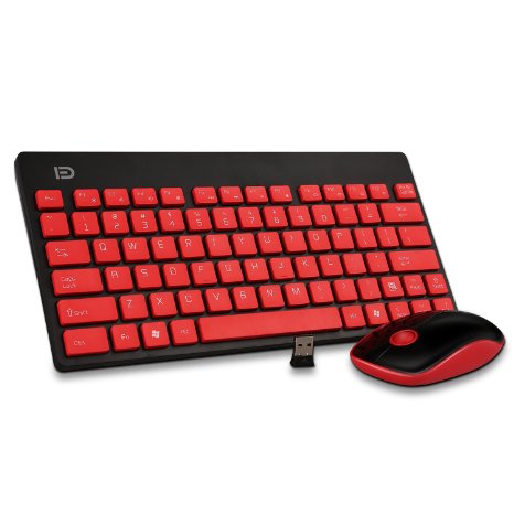Keyboard and Mouse Combo, Foxcesd 2.4GHz Ultra Compact Wireless Whisper-Quiet Portable Keyboard / Mouse Combo No Laser Light Mouse With 2-in-1 Nano Receiver for PC and Mac (Red)