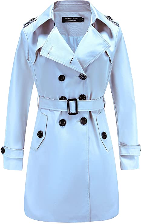 NANJUN Women's Double-Breasted Trench Coat Classic Lapel Overcoat Slim Outerwear Waterproof Coat with Belt Buckle