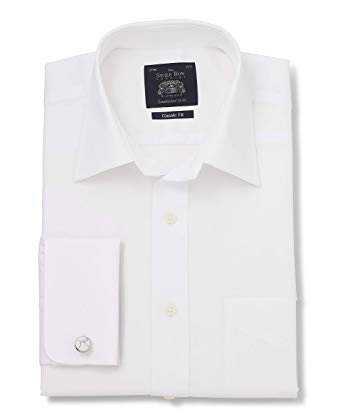 Savile Row Men's Formal Dress Shirt - Long Sleeve Classic Fit Plain Poplin