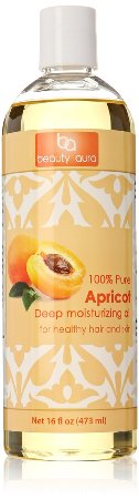 Beauty Aura 100% Pure Apricot Kernel Oil Cold Pressed From Best Quality Dried Apricot Kernels. 16 Ounce