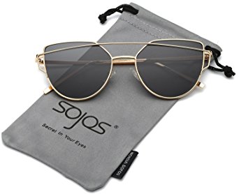 SojoS Cat Eye Mirrored Flat Lenses Street Fashion Metal Frame Women Sunglasses SJ1001