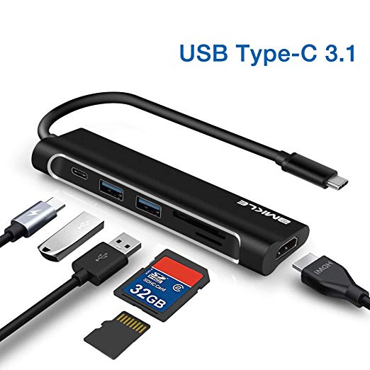 USB C Hub, Type C Hub to HDMI, 6 in 1 Combo with 2 USB 3.0 and Type C Charging Port, SD/TF Card, Multi-Function USB C to HDMI Adapter Compatible for MacBook Pro & Notebook & Tablet PC, etc (Black)