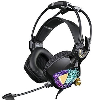 SADES Newest Model SA913 Pro PC Gaming Headset USB Over The Ear Stereo Surround Sound Headphones with Microphone Vibration Volume Controller Multi-Color LED light for PC GamersBlack