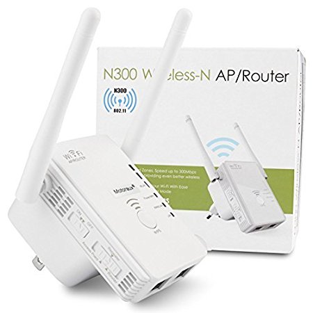 Motoraux Wireless-N Wi-Fi Range Extender Supports AP, Repeater and Router Mode with Dual External Antennas