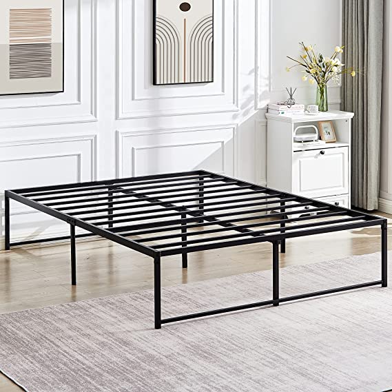 VECELO 16" Metal Platform Bed Frame,Mattress Foundation/No Box Spring Needed/Heavy Duty Steel Slat Support (Queen Size)