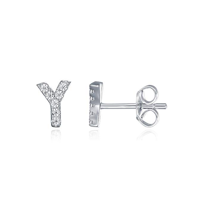 PAVOI 925 Sterling Silver CZ Simulated Diamond Stud Earrings Fashion Alphabet Letter Initial Earrings