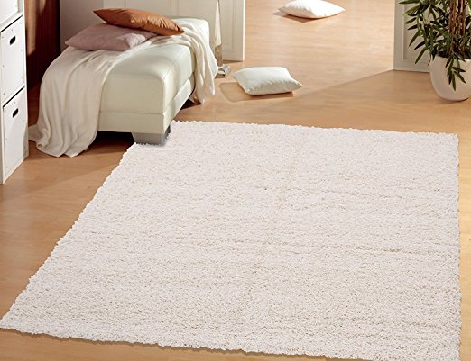 Ottomanson Soft Cozy Color Solid Shag Area Rug Contemporary Living and Bedroom Soft Shag Area Rug,Ivory, 5'3" L x 7'0" W