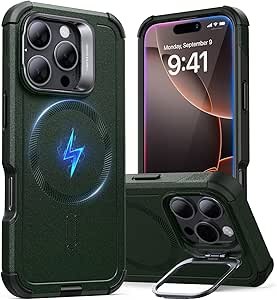 ESR for iPhone 16 Pro Case with Stand, Camera Control, 23FT Military-Grade Drop Protection, Heavy Duty Magnetic Phone Case, Compatible with MagSafe Accessories, Cyber Series, Green