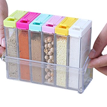 Transparent Visible Non-toxic Material 50ml Seasoning Jars With Small Hole At the Top, Set of 6 17X7X11cm