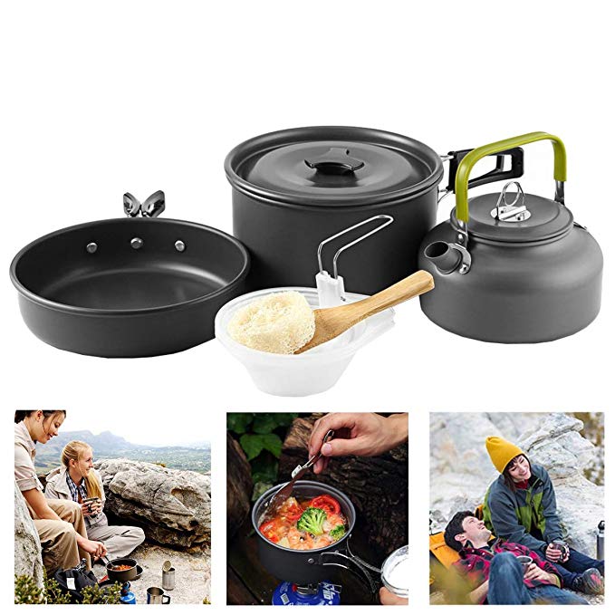 Buycitky Camping Cookware Kit,Camping Accessories Cooking,Lightweight & Nonstick Camping Kettle,Camping Pots,Camping Pans with Mesh Set Bag for Outdoor Activities,Picnic,Hiking,10-Piece Set