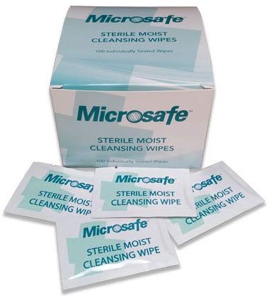 Microsafe Sterile Saline Moist Wipes - Box of 100