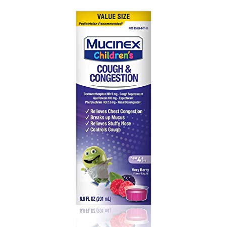 Mucinex Children's Congestion and Cough Liquid, Berrylicious Flavor, 6.8 Ounce (Pack Of 1) PACKAGING MAY VARY