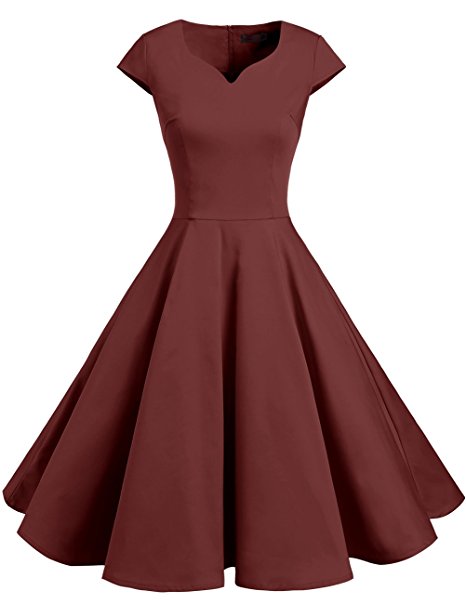 DRESSTELLS Retro 1950s Cocktail Dresses Vintage Swing Dress With Cap-Sleeves