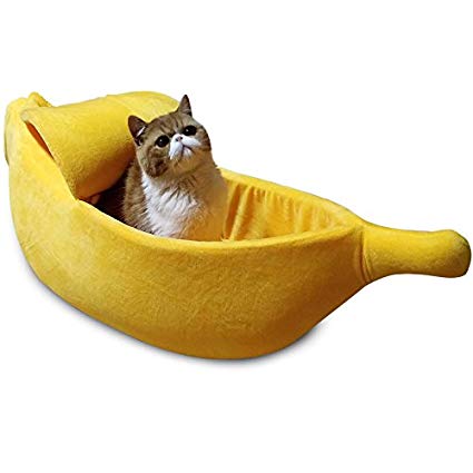 PET GROW Cute Banana Cat Bed House, Pet Bed Soft Cat Cuddle Bed, Lovely Pet Supplies for Cats Kittens Bed, Yellow