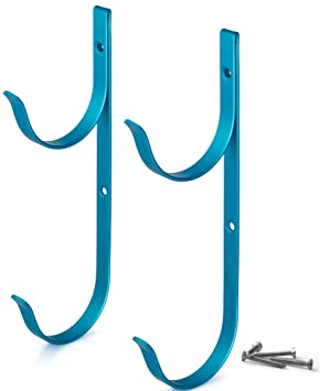 Aquatix Pro Pool Pole Hanger Premium 2pc Blue Aluminium Holder Set, Ideal Hooks for Telescopic Poles, Skimmers, Leaf Rakes, Nets, Brushes, Vacuum Hose, Garden Tools and Swimming Pool Accessories